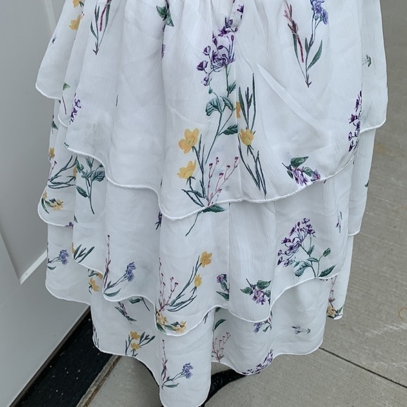 one shoulder mini dress peplum style flowing fabric garden flower print fairy - Picture 4 of 14